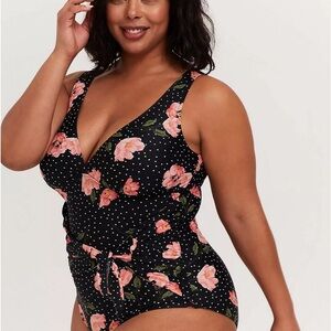 Torrid Black Floral One-Piece Swimsuit